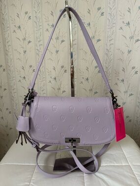 Betsey Johnson Lavender Embossed Skull Shoulder Bag